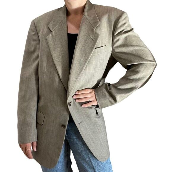 Vintage Mens Givenchy Brown Tan Oversized Sport Coat Blazer Single Breasted L - Picture 6 of 10